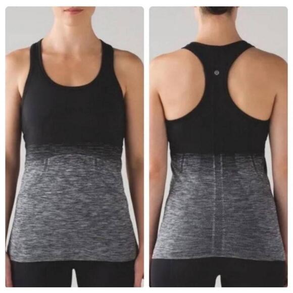 Lululemon Ombre Black Gray Swiftly Racerback Tank Top Size 4 - Picture 1 of 10